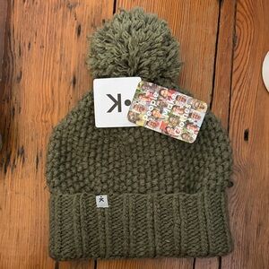 Kids Olive Knit Pom-Pom Beanie